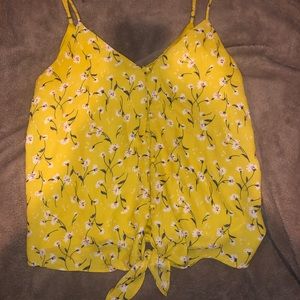 Sienna Sky, size extra small, sheer, yellow with floral design, spaghetti strap